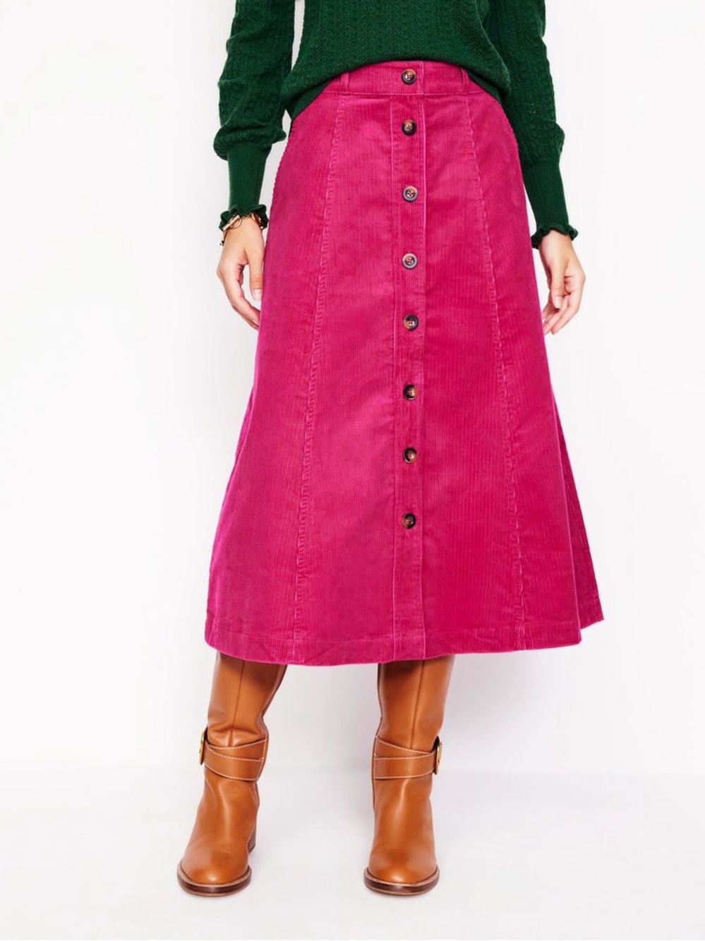 BODEN Petra Cord Midi Skirt-Cherry Jam R0616